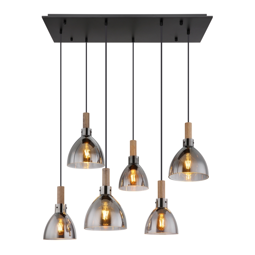 Globo - Lustre suspenso com cabo 6xE27/6W/230V preto/vidro fumado