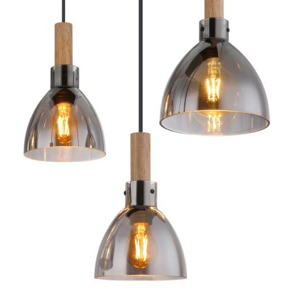 Globo - Lustre suspenso com cabo 6xE27/6W/230V preto/vidro fumado