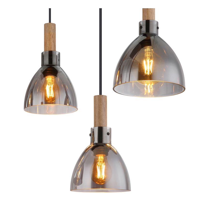 Globo - Lustre suspenso com cabo 6xE27/6W/230V preto/vidro fumado
