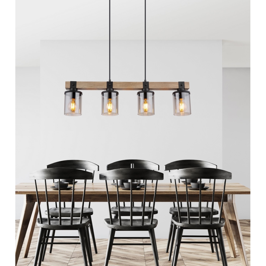 Globo - Candelabro suspenso 4xE27/60W/230V carvalho