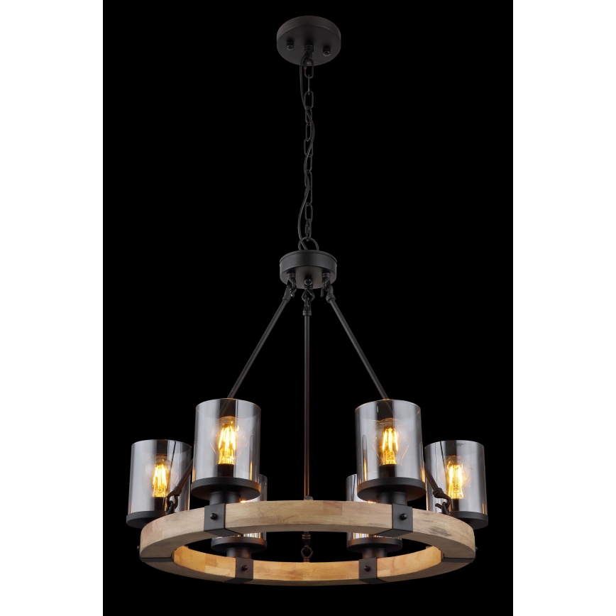 Globo - Candelabro suspenso 6xE27/60W/230V carvalho