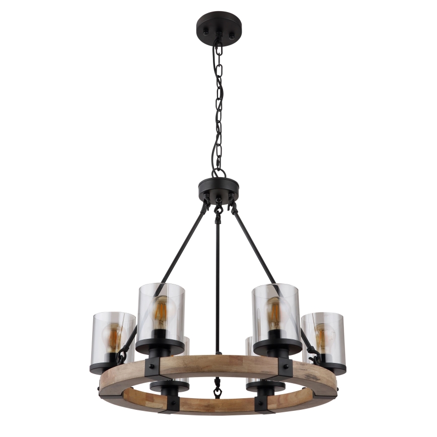 Globo - Candelabro suspenso 6xE27/60W/230V carvalho