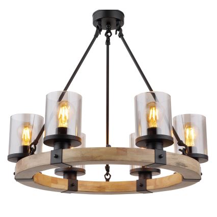 Globo - Candelabro suspenso 6xE27/60W/230V carvalho