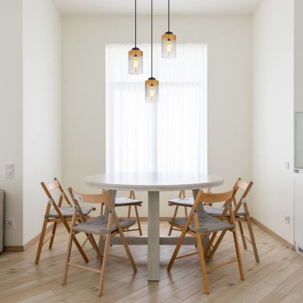 Globo - Candelabro suspenso 3xE27/40W/230V metal/madeira