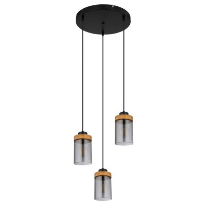 Globo - Candelabro suspenso 3xE27/40W/230V metal/madeira