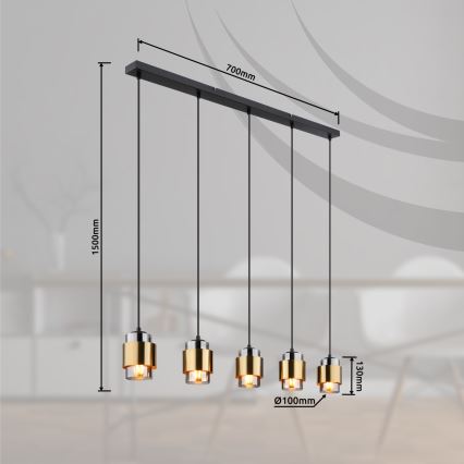 Globo - Lustre suspenso em cabo 5xE27/40W/230V preto/latão