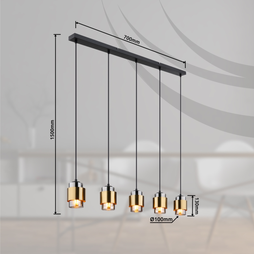Globo - Lustre suspenso em cabo 5xE27/40W/230V preto/latão