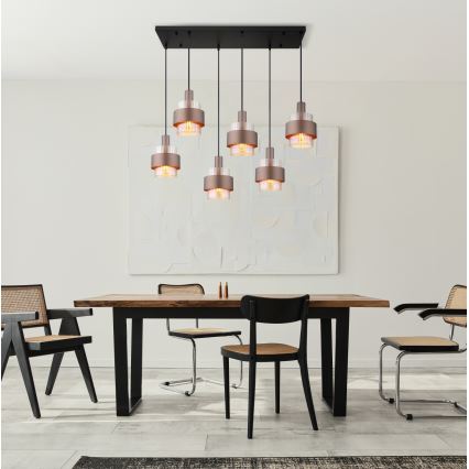 Globo - Lustre suspenso por cabo 6xE27/60W/230V castanho