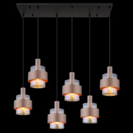 Globo - Lustre suspenso por cabo 6xE27/60W/230V castanho
