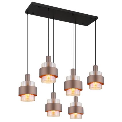 Globo - Lustre suspenso por cabo 6xE27/60W/230V castanho