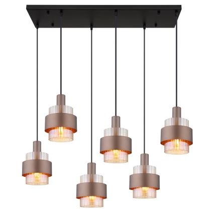 Globo - Lustre suspenso por cabo 6xE27/60W/230V castanho