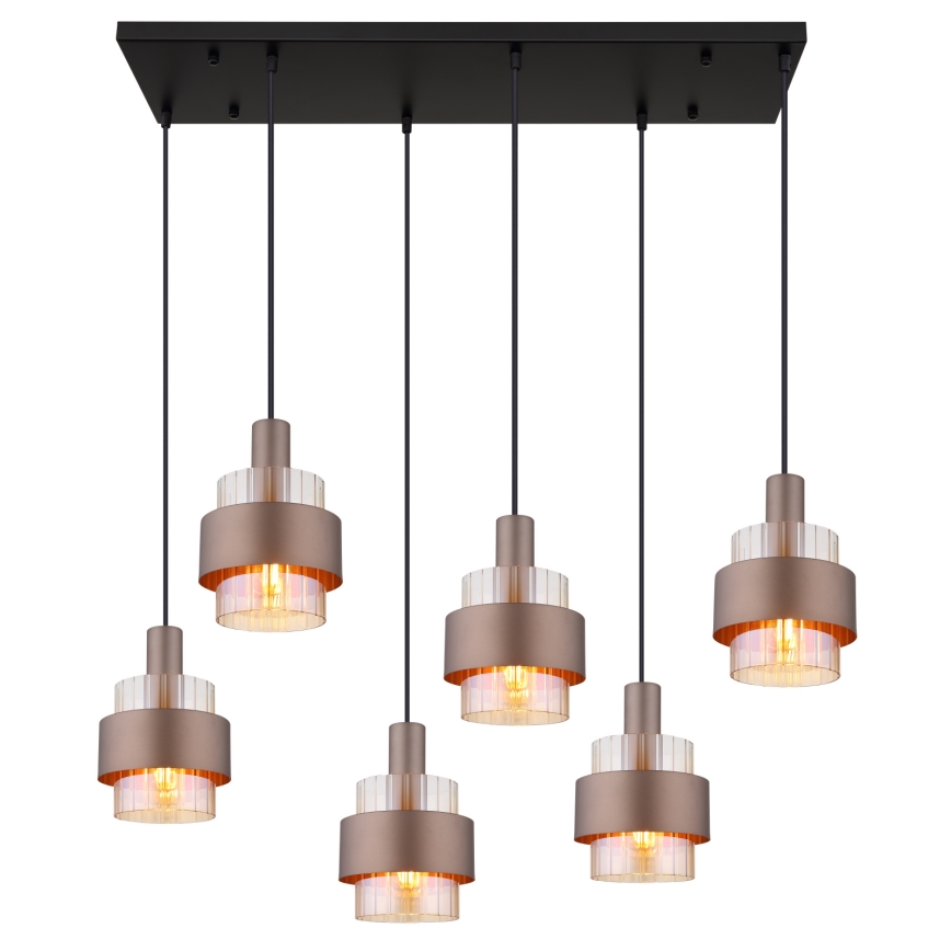 Globo - Lustre suspenso por cabo 6xE27/60W/230V castanho