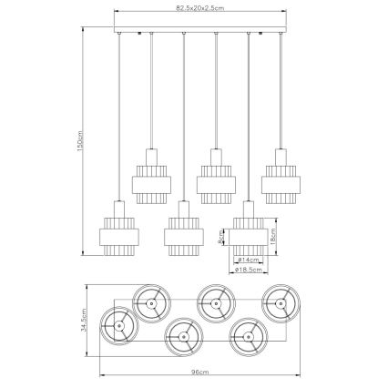 Globo - Lustre suspenso por cabo 6xE27/60W/230V castanho