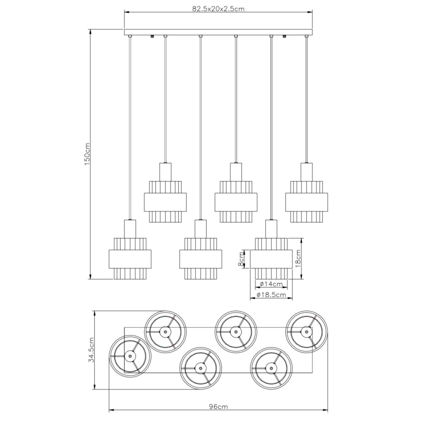 Globo - Lustre suspenso por cabo 6xE27/60W/230V castanho