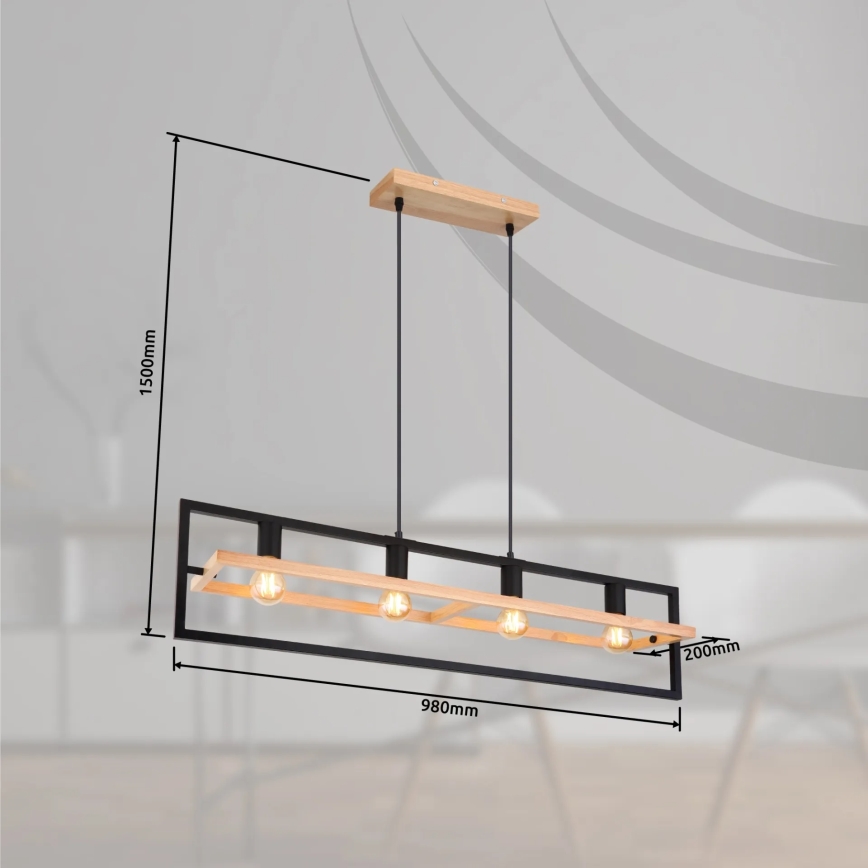 Globo 15575-4H - Lustre suspenso em cabo ERICA 4xE27/40W/230V preto/bege