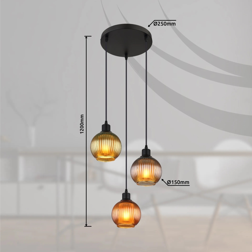 Globo - Candeeiro suspenso 3xE27/25W/230V diâmetro 36 cm cobre/verde/azul