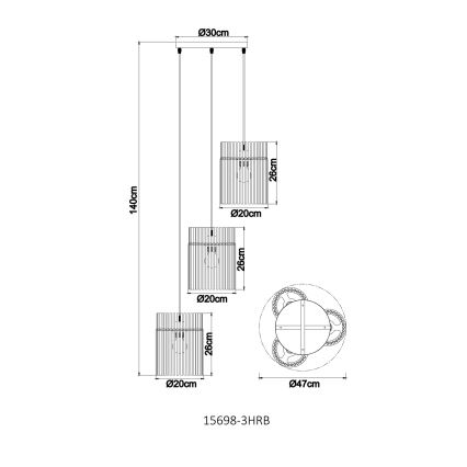 Globo - Lustre pendente com cabo 3xE27/60W/230V