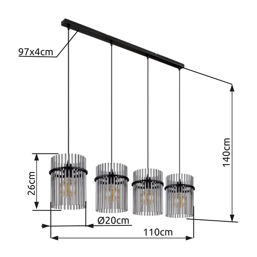 Globo - Candeeiro suspenso 4xE27/60W/230V preto