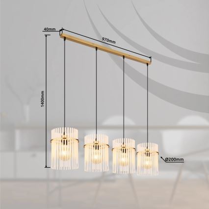 Globo - Candeeiro suspenso 4xE27/60W/230V dourado