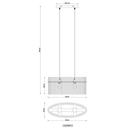 Globo - Candeeiro suspenso 2xE27/60W/230V preto