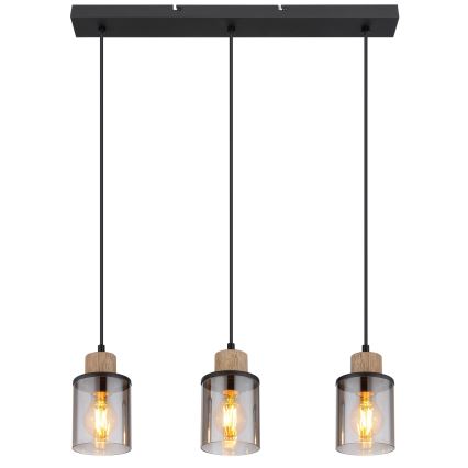 Globo - Candelabro suspenso 3xE27/15W/230V carvalho