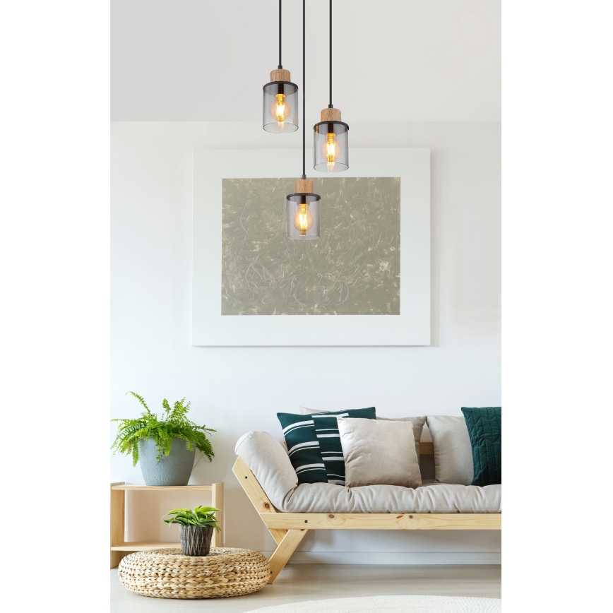 Globo - Candeeiro suspenso 3xE27/15W/230V diâmetro 27 cm carvalho