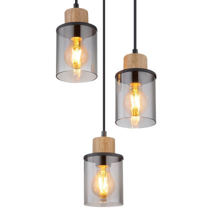 Globo - Candeeiro suspenso 3xE27/15W/230V diâmetro 27 cm carvalho