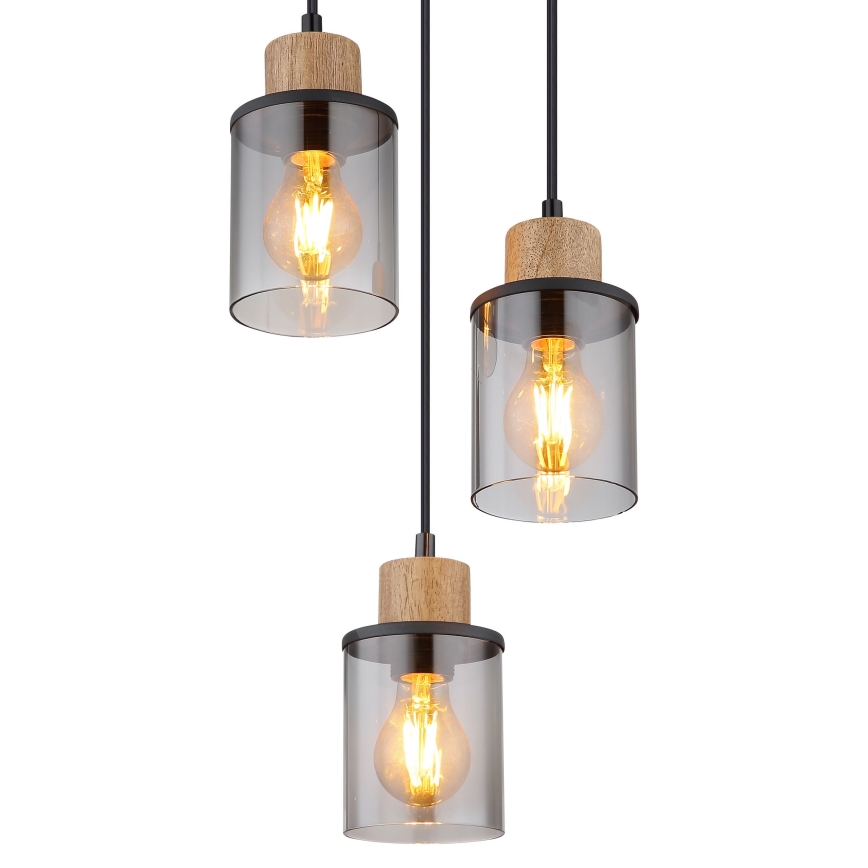 Globo - Candeeiro suspenso 3xE27/15W/230V diâmetro 27 cm carvalho