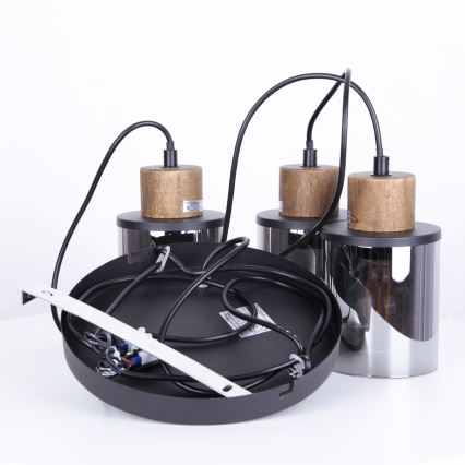 Globo - Candeeiro suspenso 3xE27/15W/230V diâmetro 27 cm carvalho