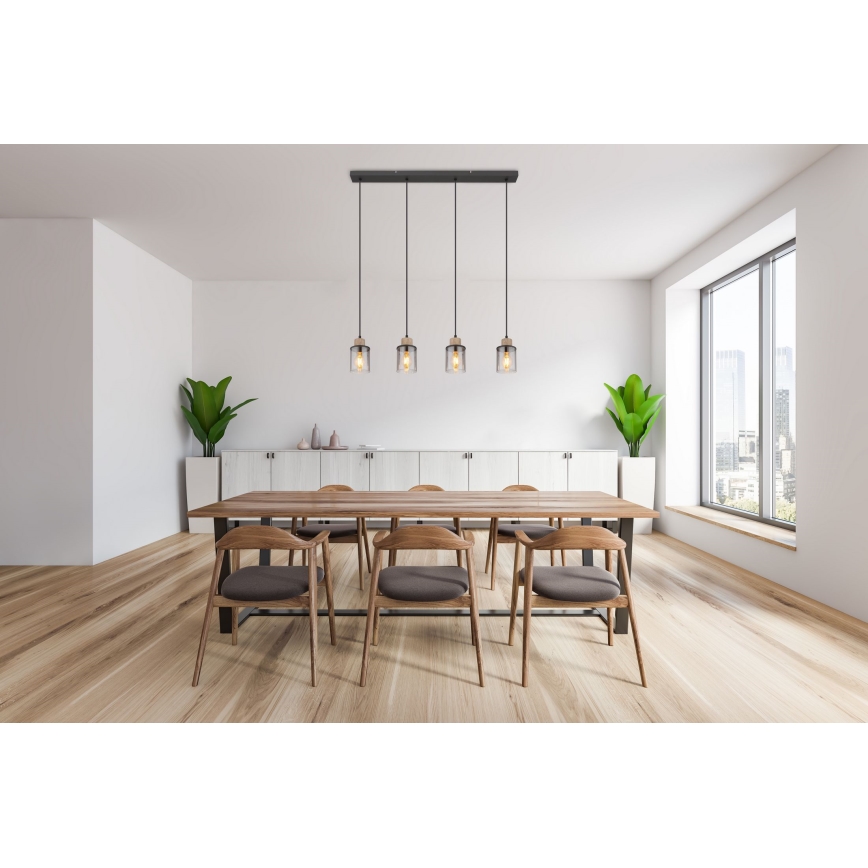 Globo - Candelabro suspenso 4xE27/15W/230V carvalho