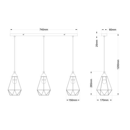 Globo - Candeeiro suspenso 3xE27/60W/230V