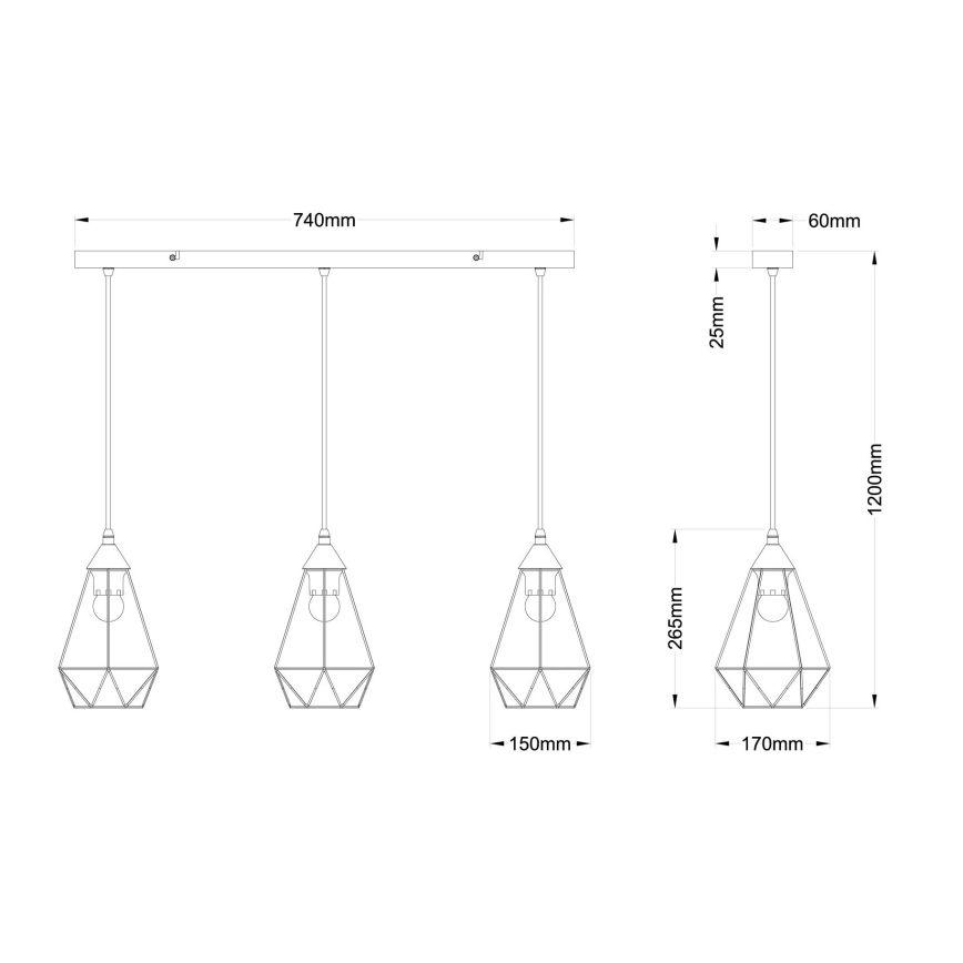 Globo - Candeeiro suspenso 3xE27/60W/230V