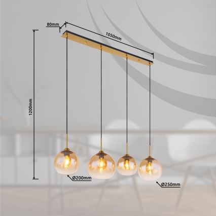 Globo - Lustre suspenso por cabo 4xE27/60W/230V latão