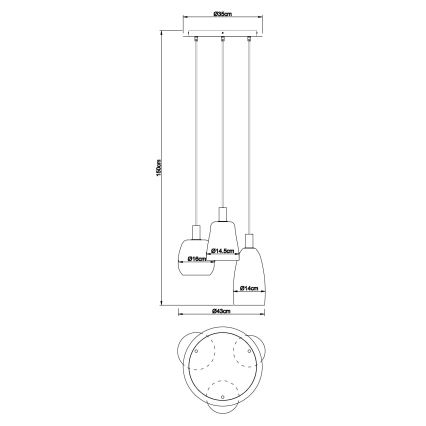 Globo - Candeeiro suspenso 3xE14/40W/230V diâmetro 43 cm latão