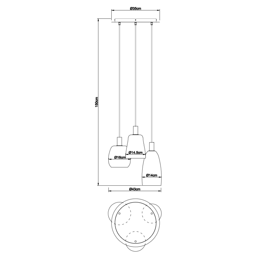 Globo - Candeeiro suspenso 3xE14/40W/230V diâmetro 43 cm latão