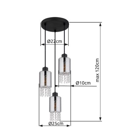 Globo - Candeeiro suspenso 3xE27/40W/230V diâmetro 25 cm preto