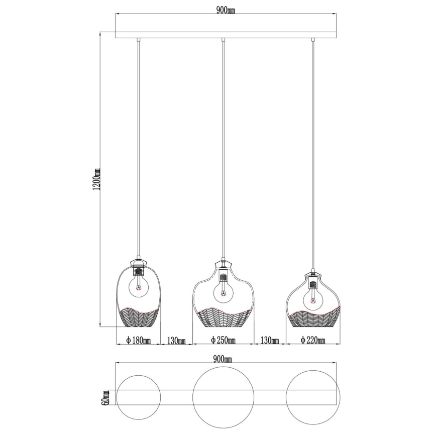 Globo - Lustre suspenso por cabo 3xE27/60W/230V