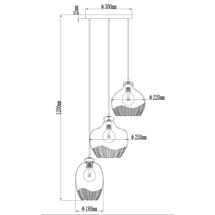 Globo - Lustre suspenso com cabo 3xE27/60W/230V Ø 45 cm
