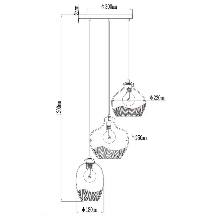 Globo - Lustre suspenso com cabo 3xE27/60W/230V Ø 45 cm