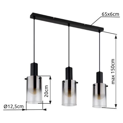 Globo - Candeeiro suspenso 3xE27/40W/230V preto