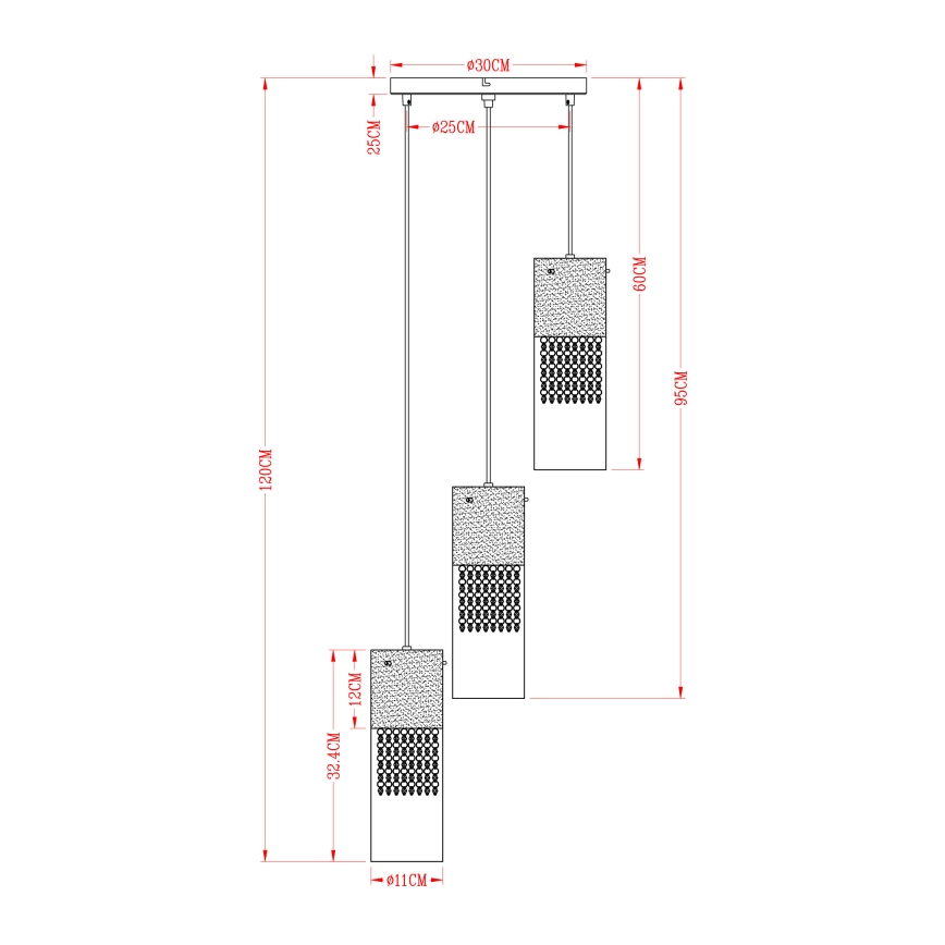 Globo - Candeeiro suspenso 3xE27/60W/230V diâmetro 30 cm dourado