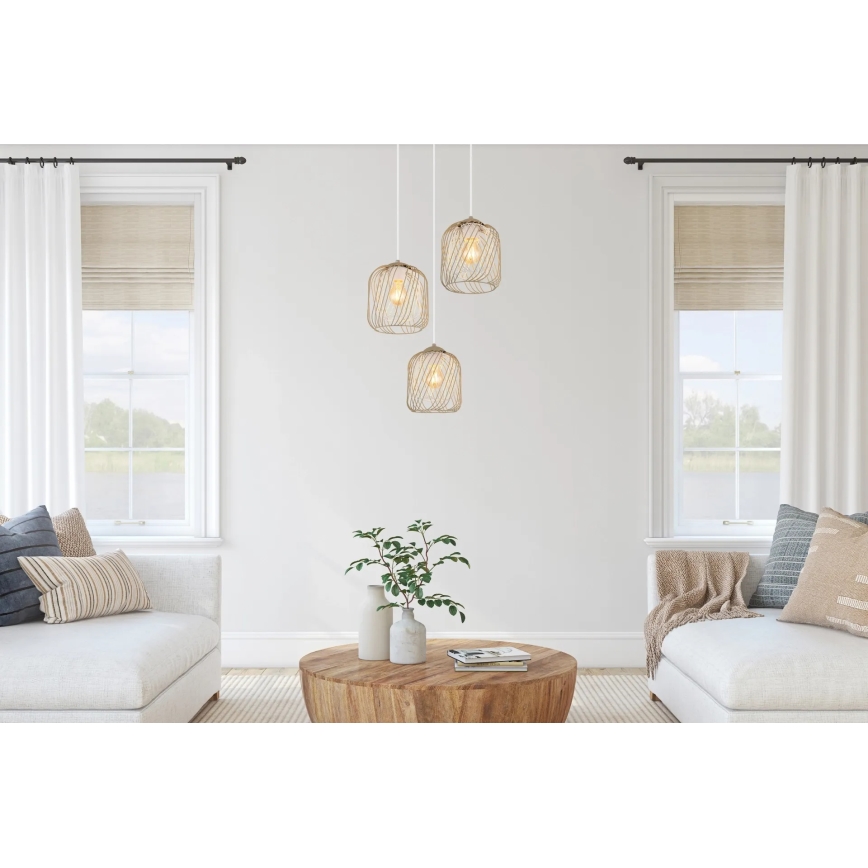 Globo - Lustre suspenso por cabo 3xE27/40W/230V bege/branco