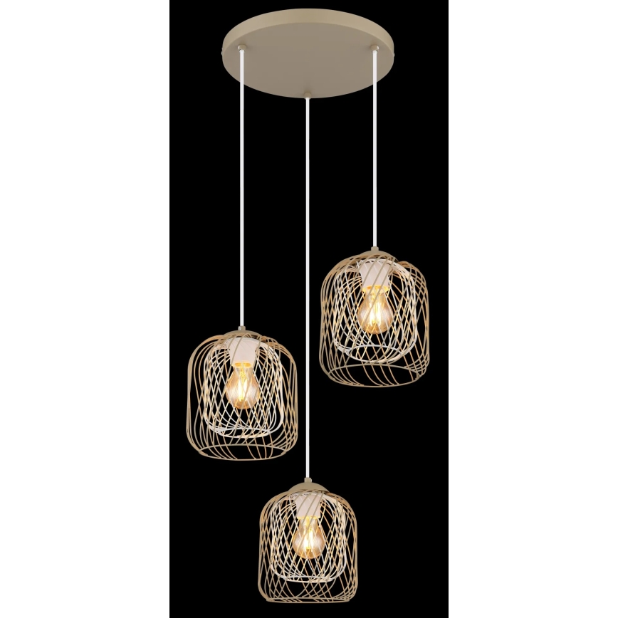 Globo - Lustre suspenso por cabo 3xE27/40W/230V bege/branco