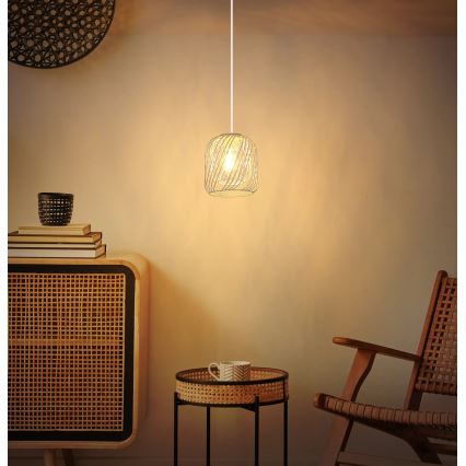 Globo - Lustre pendente em cabo 1xE27/40W/230V Ø 18 cm bege/branco