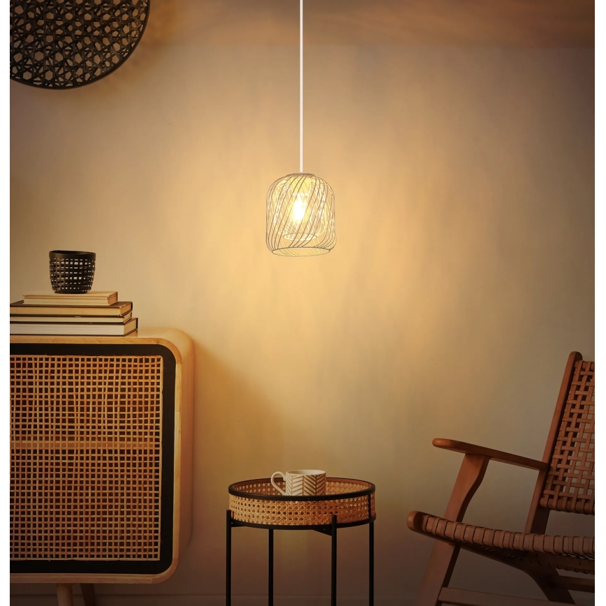 Globo - Lustre pendente em cabo 1xE27/40W/230V Ø 18 cm bege/branco
