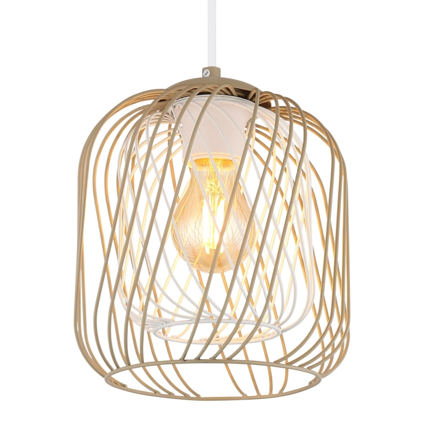Globo - Lustre pendente em cabo 1xE27/40W/230V Ø 18 cm bege/branco