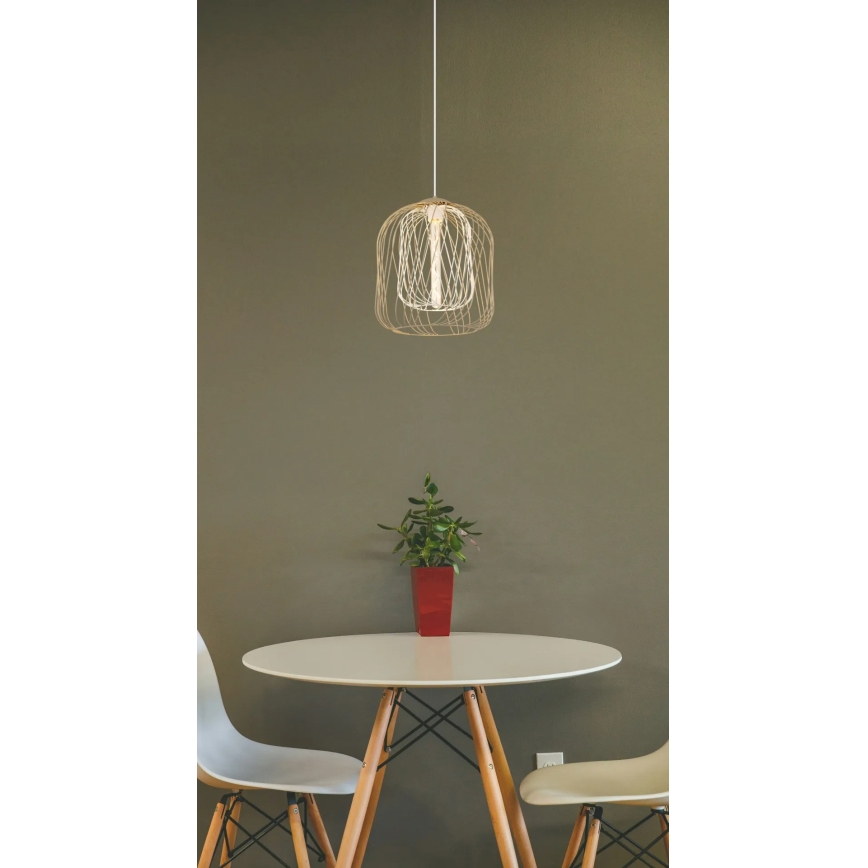 Globo - Pendente em cabo 1x E27/40W/230V Ø 35 cm bege/branco