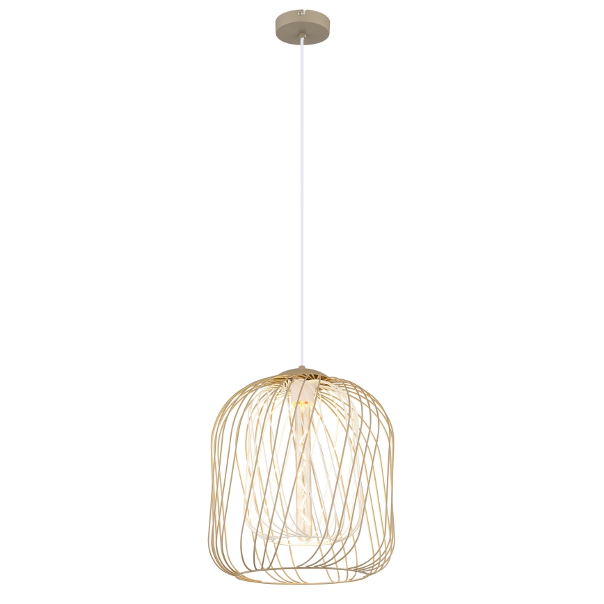 Globo - Pendente em cabo 1x E27/40W/230V Ø 35 cm bege/branco