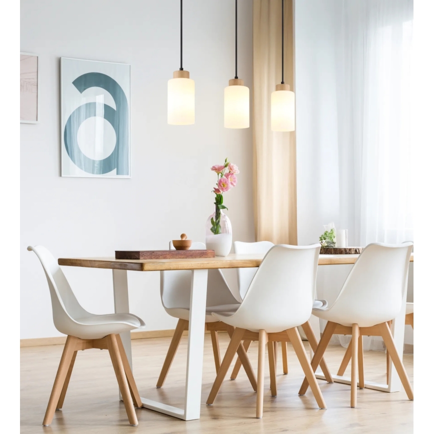 Globo - Lustre pendente em cabo 3x E27/60W/230V carvalho/branco