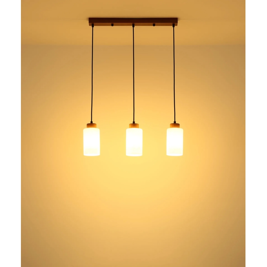 Globo - Lustre pendente em cabo 3x E27/60W/230V carvalho/branco